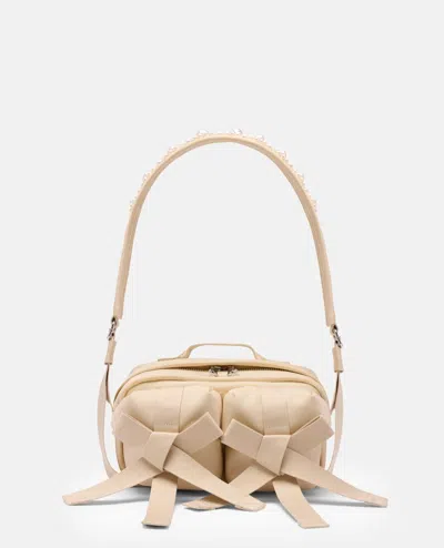 Simone Rocha Beaded Classic Bow Crossbody Bag In Beige