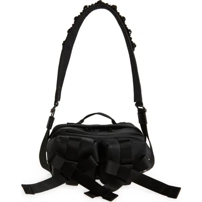 Simone Rocha Beaded Classic Bow Nylon Crossbody Camera Bag In Black/jet2