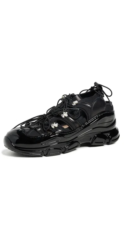 Simone Rocha Beaded Classic Tracker Trainers Black Nappa/pearl/clear In Black Nappa Pearl Clear