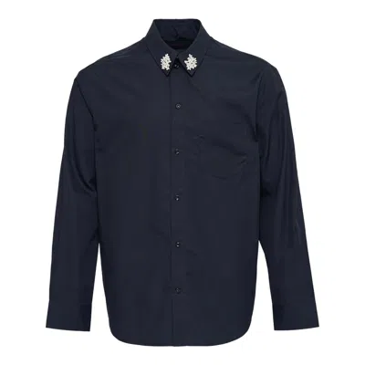 Simone Rocha Beaded Flower Cluster Classic Shirt In Blue
