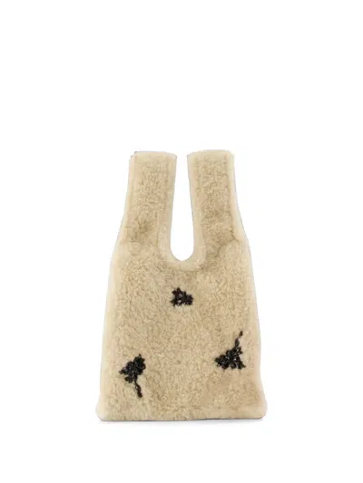 Simone Rocha Bead-embellished Faux-shearling Tote Bag In Neutral