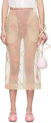 Simone Rocha Organza Floral Pencil Midi Skirt In Nude/multi