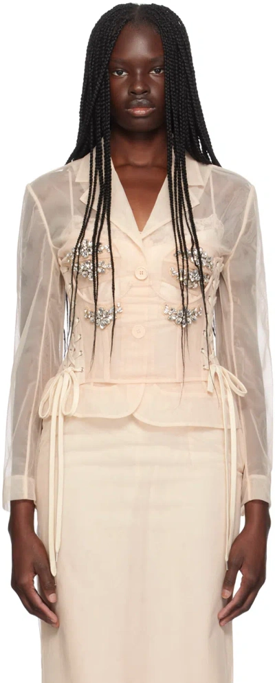 Simone Rocha Beige Embellished Bust Fitted Blazer In Nude/clear