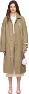 Simone Rocha Beige Embellished Carnation Car Coat In Stone/pink Multi