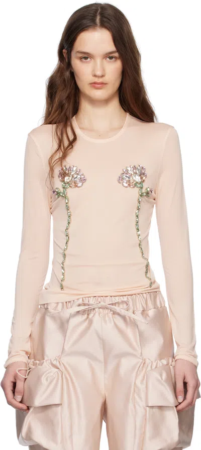 SIMONE ROCHA BEIGE EMBELLISHED DOUBLE CARNATION MESH TOP