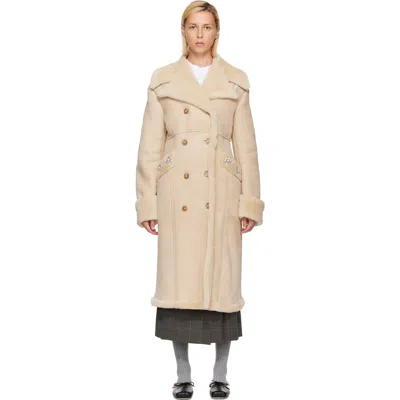 Simone Rocha Beige Embellished Sheepskin Slash Shearling Coat In Neutral
