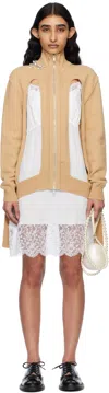 Simone Rocha Beige Embellished Window Zip-up Cardigan In Camel/pearl/clear