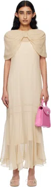 Simone Rocha Sheer Bow-detailed Midi Dress In Biscuit