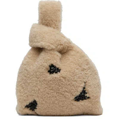 Simone Rocha Beige Mini Embellished Faux Fur Shopper Tote In Blonde/jet