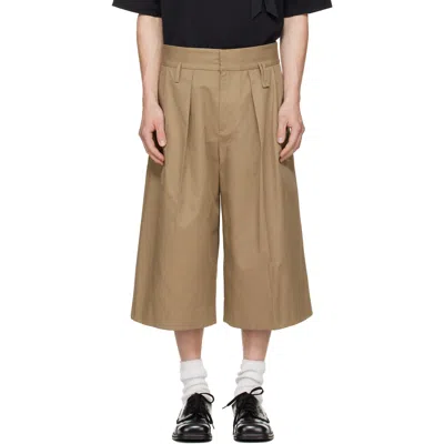 Simone Rocha Beige Peeling Waist Wide Leg Shorts In Brown