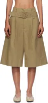 Simone Rocha Beige Wide Leg Multi Belt Loop Shorts In Neutral