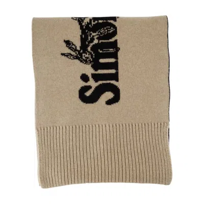 SIMONE ROCHA BEIGE WOOL SCARF WITH CONTRASTING LOGO DESIGN