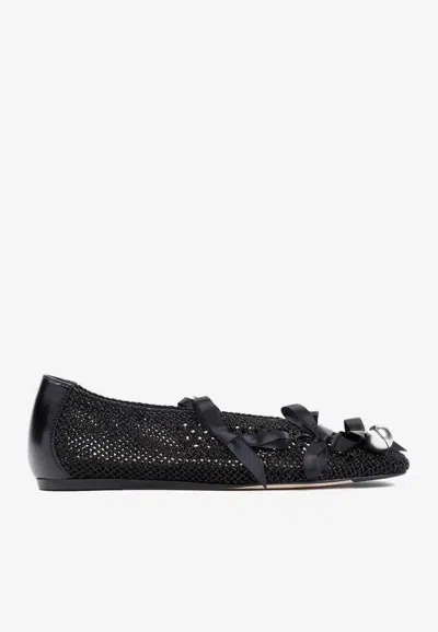 Simone Rocha Black Bell Charm Crochet Ballerina Flats