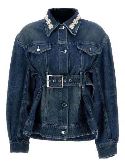 Simone Rocha Blue Turbo Embellished Sculpted Belt Detail Denim Jacket