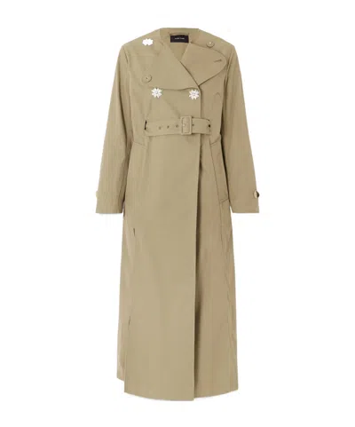 Simone Rocha Belted Double-breasted Embellished Cotton-blend Canvas Trench Coat In Brown