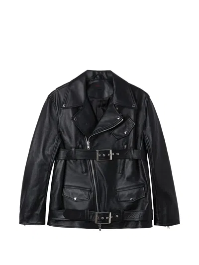 Simone Rocha Belted Leather Biker Jacket In Black