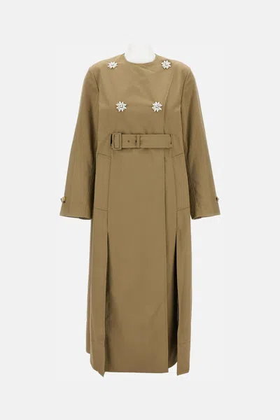 Simone Rocha Belted Long Multi Slit Trench Coat In Green