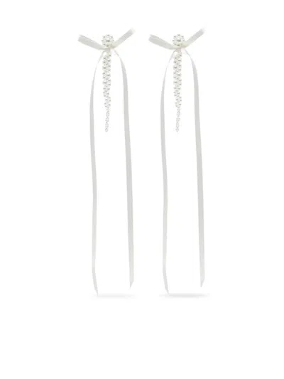 Simone Rocha Bow Ribbon Drip Earrings In Pearl/ivory