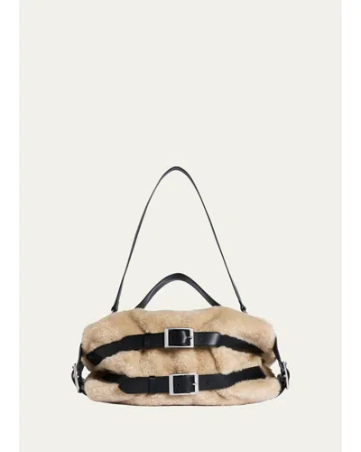 Simone Rocha Biker Belted Faux Fur Shoulder Bag In Blonde