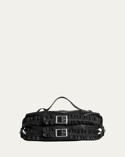 Simone Rocha Biker Frill Belt Leather Shoulder Bag In Black