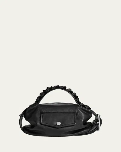 Simone Rocha Biker Mini Ruffle-trim Leather Top-handle Bag In Black
