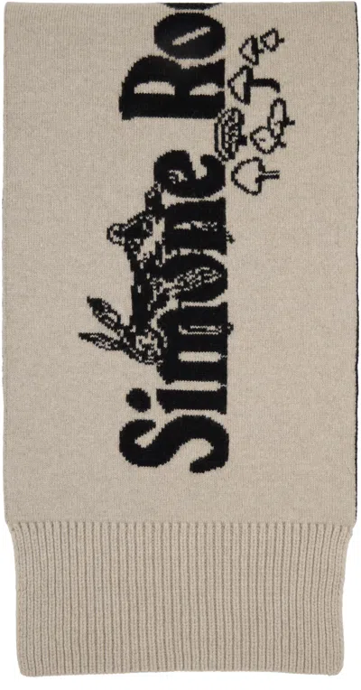 Simone Rocha Black & Beige Long Graphic Logo Knit Scarf In Gray