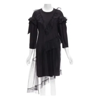 Pre-owned Simone Rocha Black Asymmetric Tulle Ruffle Trim Overlay Tshirt Dress S