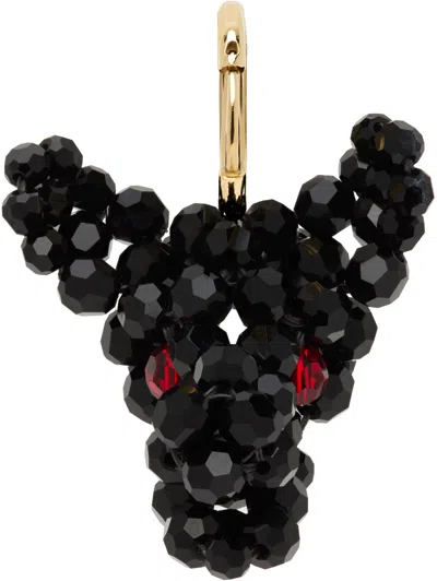Simone Rocha Black Beaded Creature Trophy Head Single Earring In Black/red