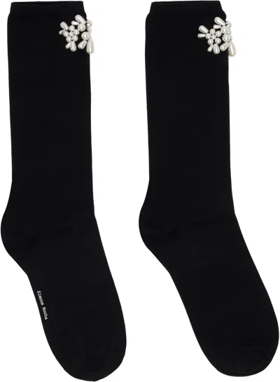 SIMONE ROCHA BLACK BEADED FLOWER CLUSTER SOCKS