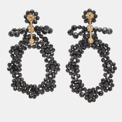 Simone Rocha Black Beaded Gold Tone Earrings In Brown