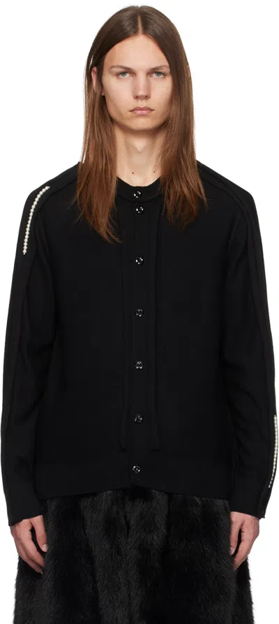 Simone Rocha Black Beaded Inverted Seam Cardigan In Black/pearl