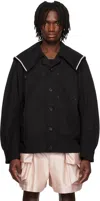Simone Rocha Beaded Sailor Collar Workwear Jacket In Black/pearl