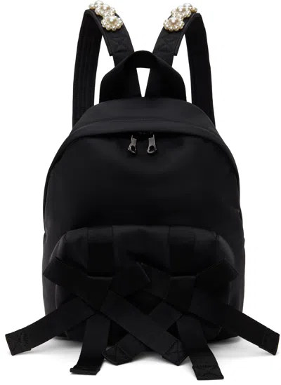 Simone Rocha Black Beaded Utility Bow Backpack In Black/pearl