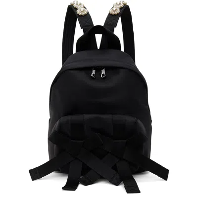 Simone Rocha Black Beaded Utility Bow Backpack In Black/pearl
