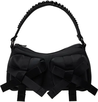 Simone Rocha Black Beaded Utility Bow Pochette Bag In Black/jet