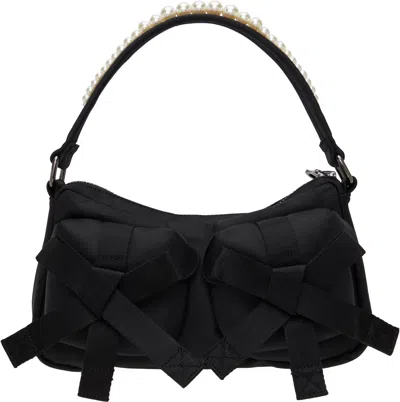 Simone Rocha Black Beaded Utility Bow Pochette Bag In Black/pearl