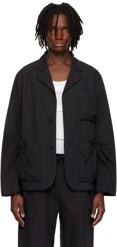 Simone Rocha Black Bow Detail Workwear Blazer In Charcoal