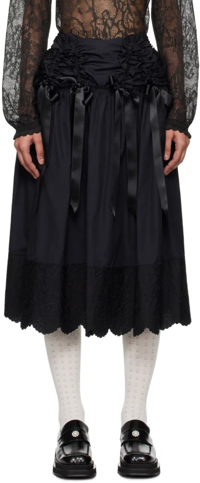 Simone Rocha Bow-embellished Gathered Cotton Skirt In Schwarz