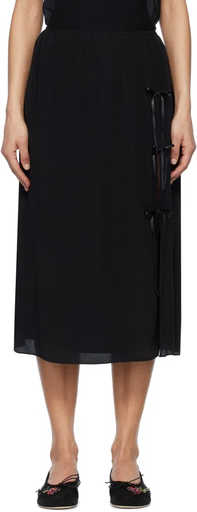 SIMONE ROCHA BLACK BOW SLIT COLUMN MIDI SKIRT