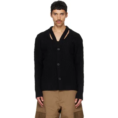 Simone Rocha Black Cable Knit Slash Cardigan