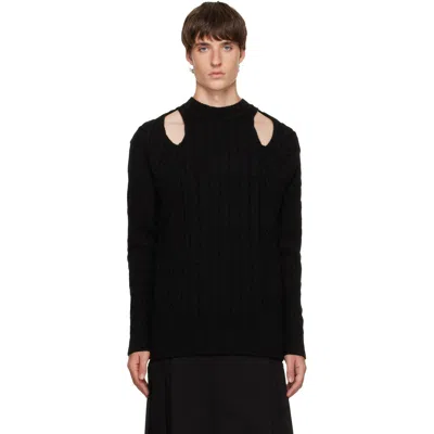 Simone Rocha Black Cable Knit Slash Sweater