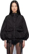 Simone Rocha Black Cargo Flap Pocket Puff Sleeve Drawstring Jacket In Black