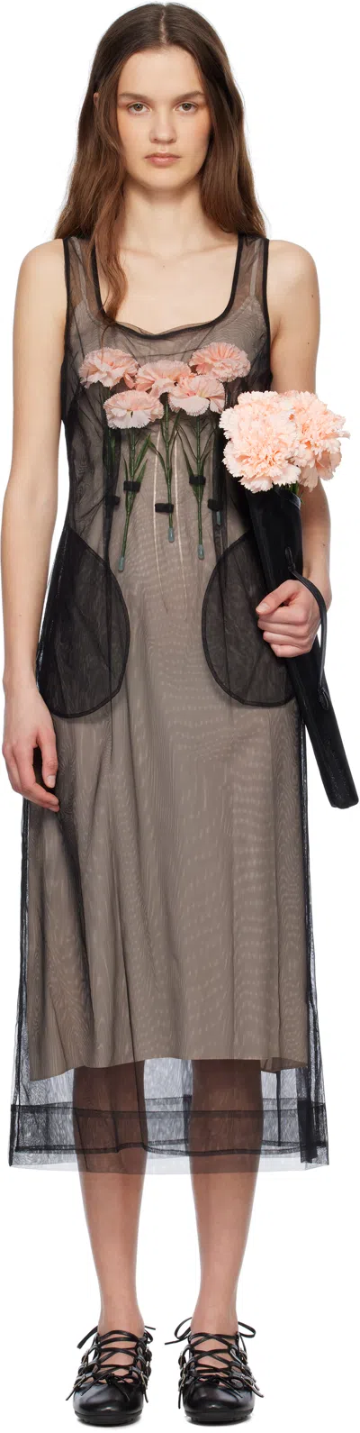 Simone Rocha Black Carnation Dart Midi Dress