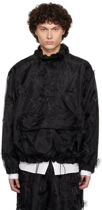 Simone Rocha Black Carnation Organza Cagoule Jacket