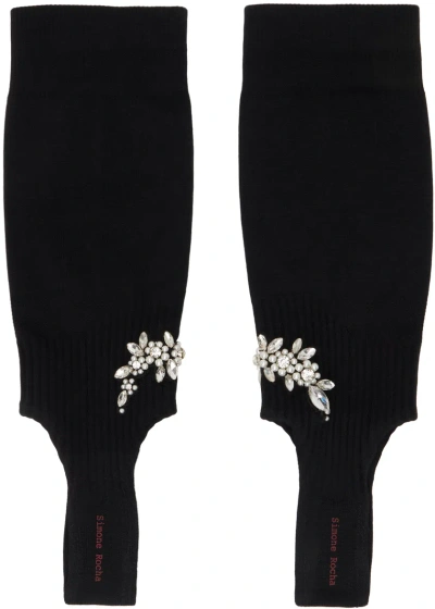 Simone Rocha Black Cluster Flower Stirrup Socks In Black/pearl/crystal