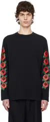 Simone Rocha Black Cluster Rose Logo Print Long Sleeve T-shirt In Black