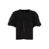SIMONE ROCHA BLACK COTTON CROPPED RUCHED BOW T-SHIRT