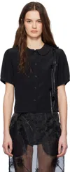 Simone Rocha Womens Black Bow Slit-hem Puff-sleeve Woven Shirt In Black