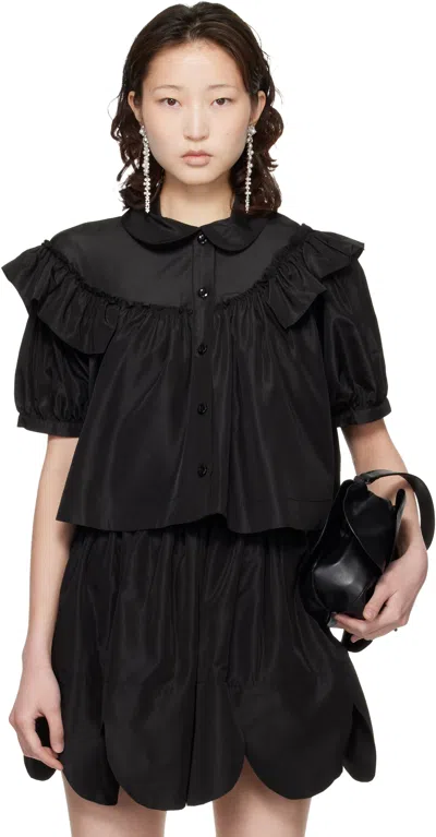 Simone Rocha Black Cropped Puff Sleeve Ruffle Frill Shirt
