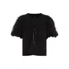 SIMONE ROCHA BLACK CROPPED TULLE SLEEVE T-SHIRT FOR WOMEN